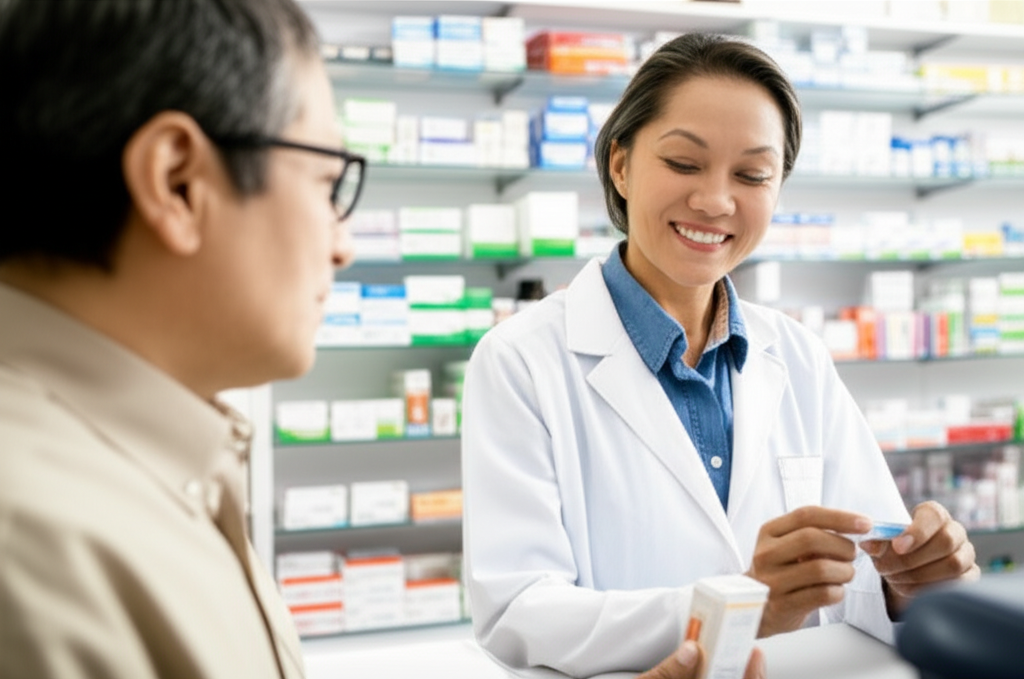 Pharmacist helping patient access medication